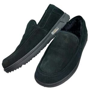 Vionic Men's Gustavo Moc Comfort Slippers Black Suede Faux Fur Orthotic Sz 11.5